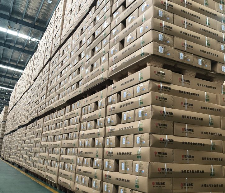 Sustainable warehouse pallet | Stacking flooring materials for transport | Eco-friendly industrial packaging