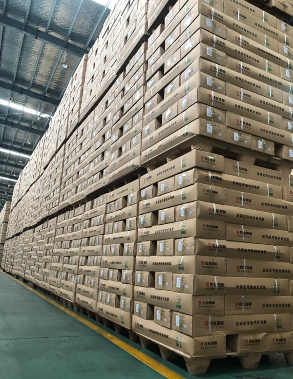 Sustainable warehouse pallet | Stacking flooring materials for transport | Eco-friendly industrial packaging