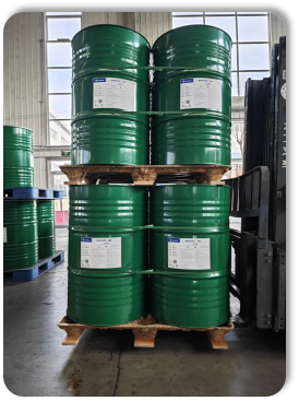 Industrial liquid transport | Green chemical drums on wood pallets | Safe and stable handling of hazardous materials