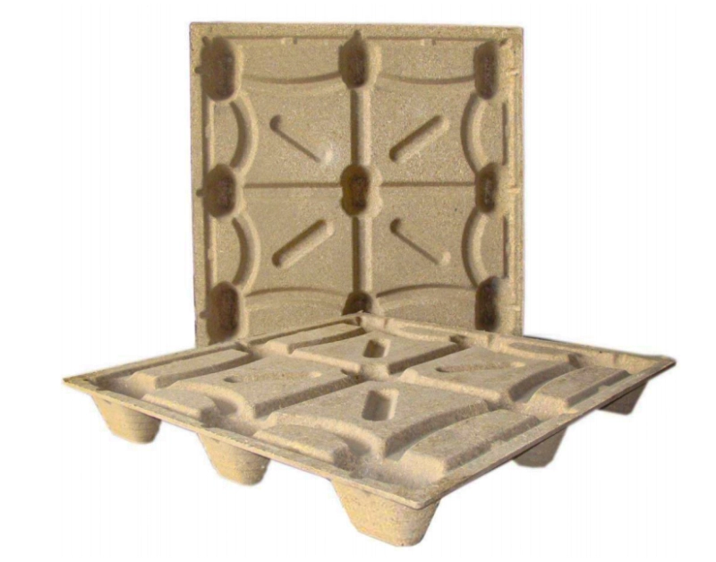 Wide shot on warehouse concrete floor of pressed wood pallet ID-3284 | Nestable design saves 70% empty storage space