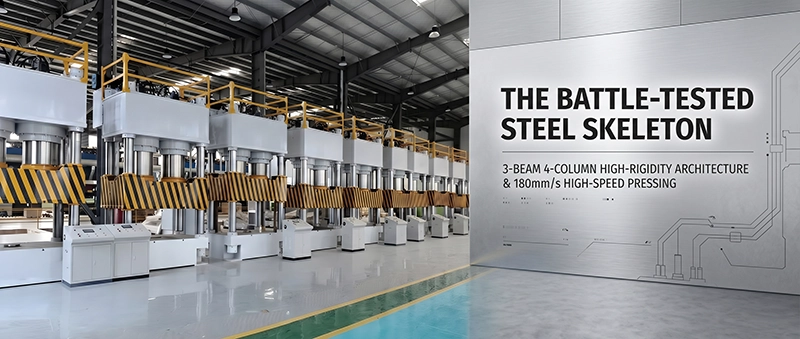 Compressed wood pallet machine structure: 3-beam 4-column high-rigidity steel frame and 180mm/s pressing speed