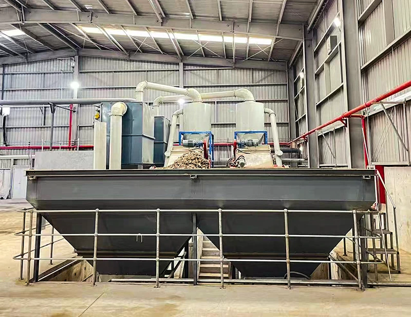 Hammer mill crusher production line with cyclone separator and feed hopper for FSC and PEFC-ready pellet feedstock