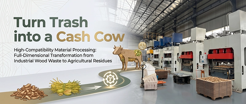 AutoML presswood pallet machine converting sawdust and agricultural residues into a molded pallet production line for recycled-content ESG reporting