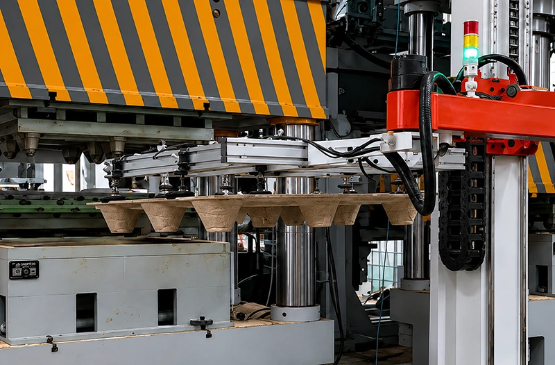 On-site industrial pulp molding transfer robot with linear gantry, cable chain, and multi-cavity trays